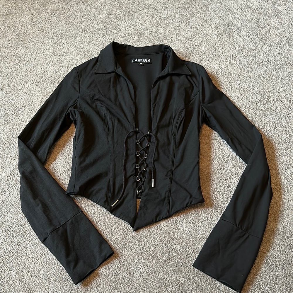 I.AM.GIA Black Lace-Up Crop Top